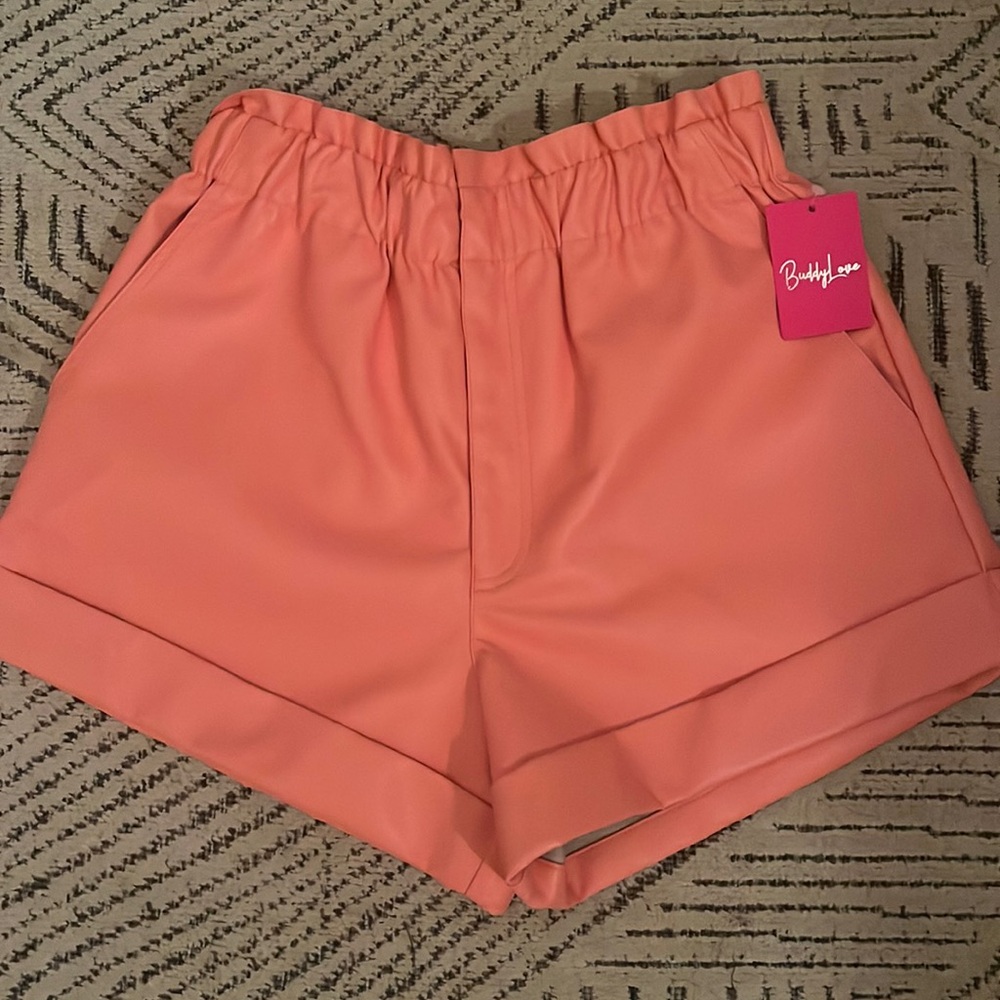 Buddy Love “Peyton” Leather Shorts- Coral